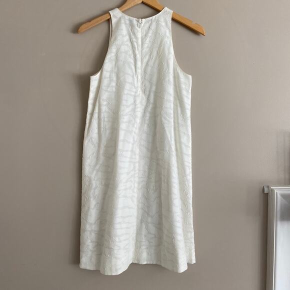 VINCE Burnout Sleeveless Jacquard Ivory White Cotton Silk Blend Trapeze Dress 4 - Picture 3 of 8